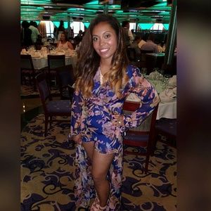 Floral maxi romper with keyhole back.